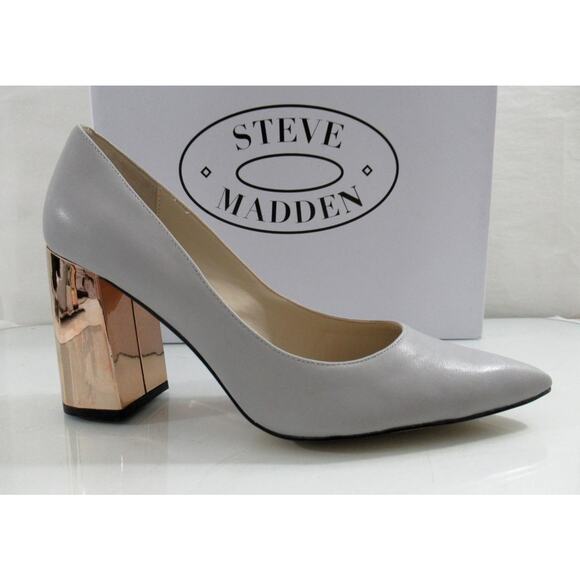 Women's Steve Madden Pointur Pointy Toe Pump Metallic Heel Leather Grey Size 7.5 - Picture 1 of 8